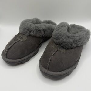 UGG COQUETTE SHEEPSKIN WOMEN SLIPPERS SUEDE GREY US 8